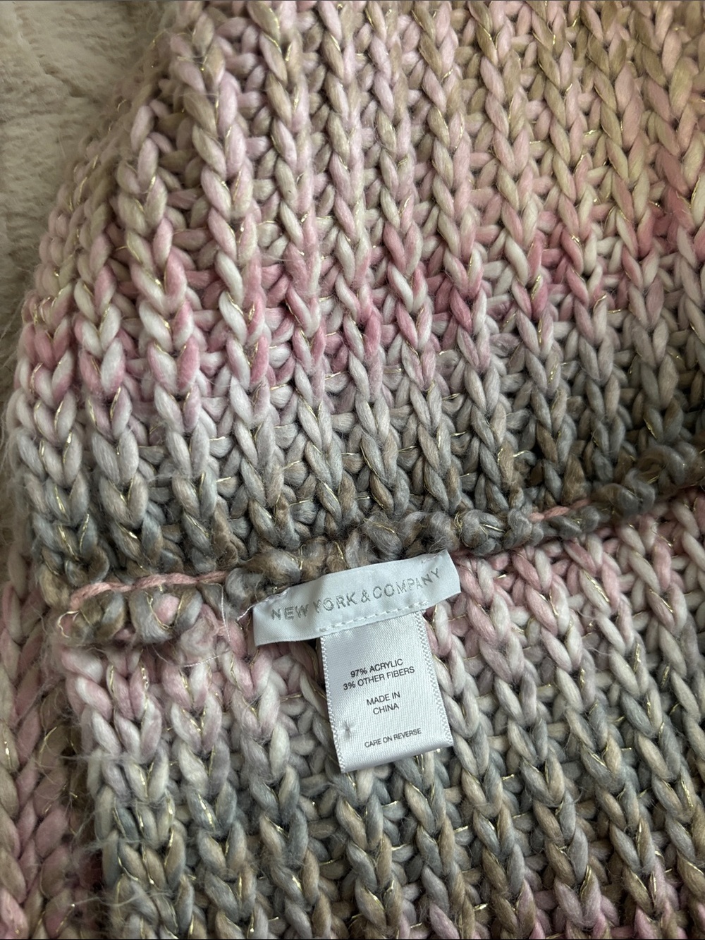 New York & Company Pink, Gray and Cream Ombre Chunky Knit Scarf infinity style